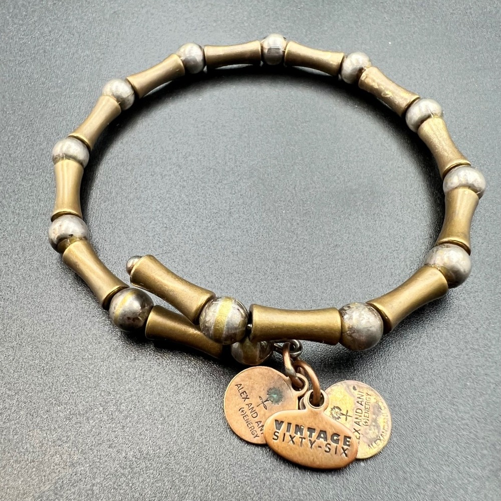 Alex and Ani Vintage Sixty-Six Bamboo Bead Wrap Bracelet 7.25in Mixed Metal